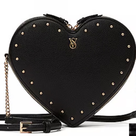 Victoria's Secret Handbags - Victoria's Secret Black with Gold Studs Heart Crossbody EUC